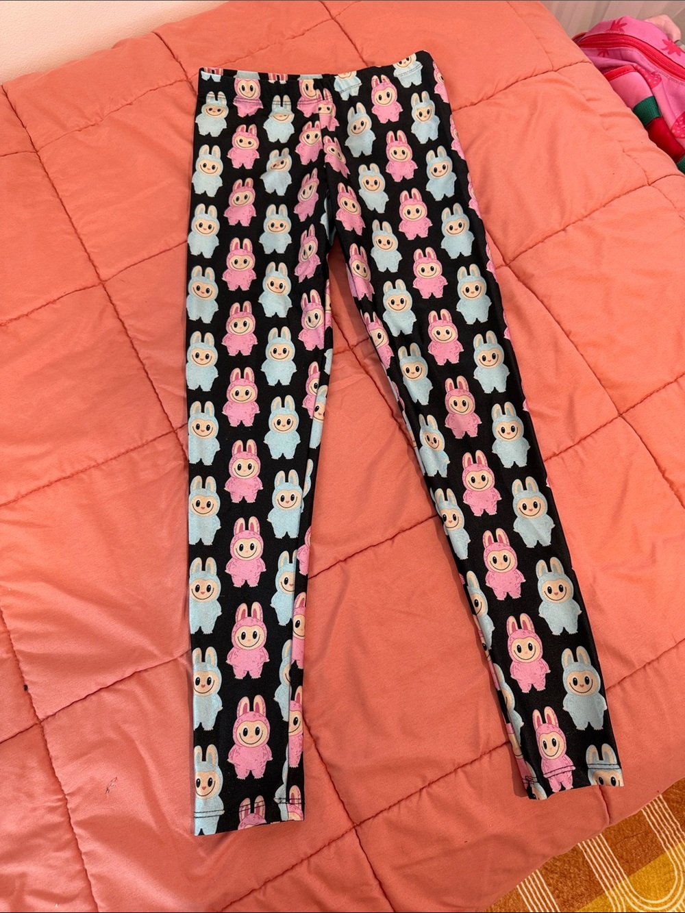 Kids Black Labubu Print Leggings - Pink & Light Blue